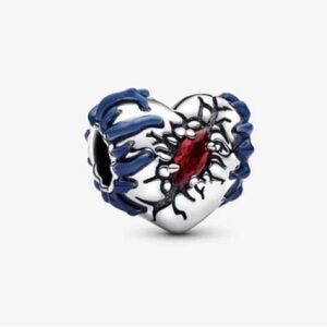 Pandora Silver and Blue Heart Charm with Red Accent